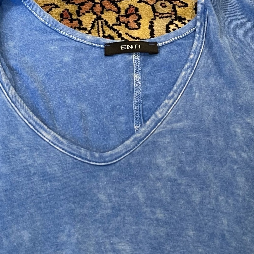 Enti Blue Flowy Oversized V Neck Short Sleeve Top Women’s Size S - Picture 5 of 6